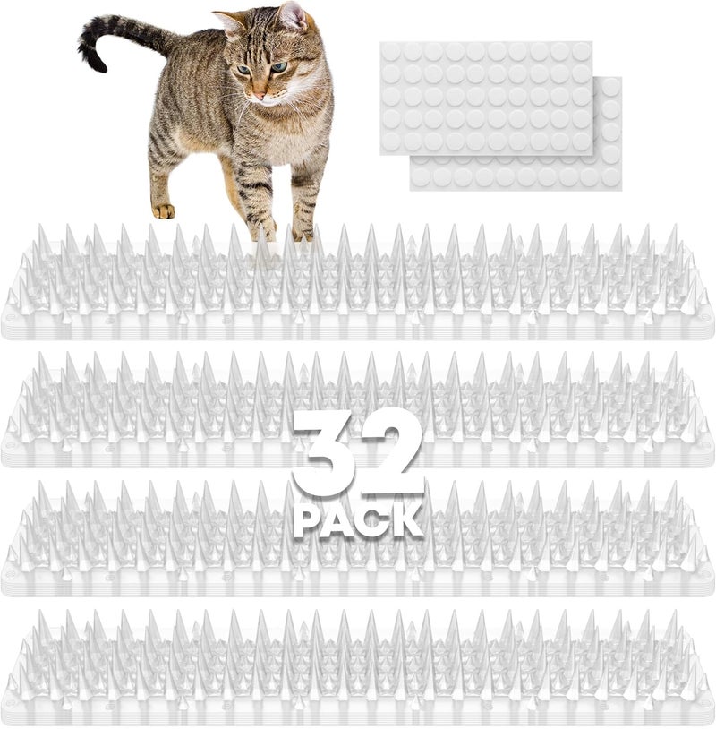 Petfolio 32 Pack Scat Mat For Cats - 13.3 x 3.3 Inch Cat Spike Mat With 1 Inch Spike Is A Perfect Pet Training Mat For Cat Repellent Indoor & Outdoor To Deter Cats, Dogs & Other Animals For All Seasons (Clear) - Image 1